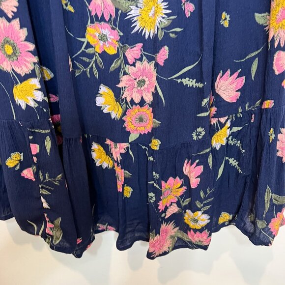 Old Navy NWT Dress Size L Blue Floral Tiered Flowy Short Sleeve Midi Large - Picture 5 of 8